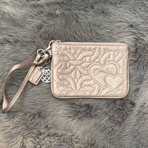 Coach Metallic Rose Gold Quilted Heart Wristlet